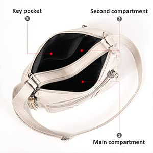 ELDA Crossbody Bags For Women Pocketbooks Soft PU Leather Purses and Handbags Multi Pocket Shoulder Bag - color: Cream Beige