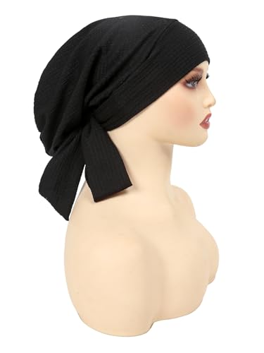 YYAOJHAO Pre Tied Bandanas Headscarf for Women - Solid Wave Chemotherapy Caps Headwrap Chemo Turban Headwear Hats - color: Black