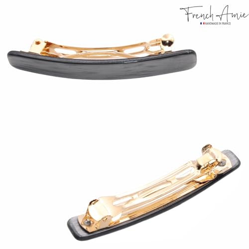 French Amie Small 2 1/4 inch Celluloid Handmade Hair Barrette No Slip Grip Durable Styling Women Hair Accessories Hair Clip for Girls, Made in France(Metallic Grey) - color: Metallic Grey