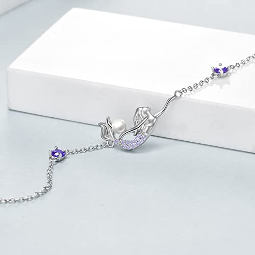 YAFEINI Ankle Bracelets for Women Sterling Silver Mermaid Turtle Ladybug Butterfly Moon Star Pineapple Anklet Link Chain Anklets Jewelry Gifts for Women - style: Purple mermaid anklet