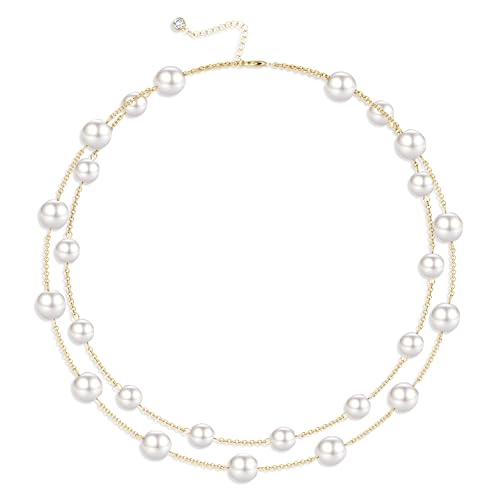 TEN MIRO 16k Gold Plated Chunky Gold Plated Necklace for Women Non Tarnish, 36'' /92cm Long Chunky Heart Necklace layered Puffy Heart Necklaces Long Thick Pendant Bold Statement Necklaces for Women Trendy - style: Gold Plated Double Layered Pearl Necklace
