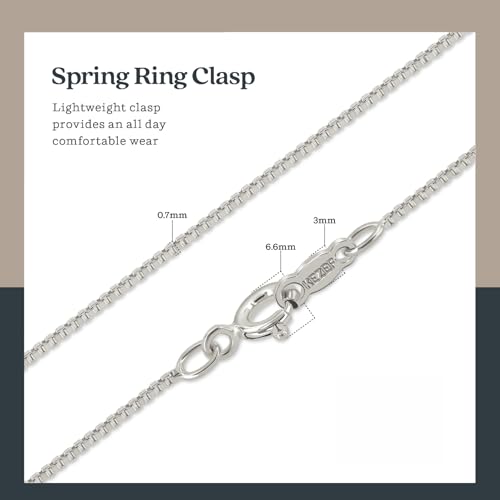KEZEF 925 Sterling Silver Box Chain Necklace for Women & Men, 0.7mm Thin Chain Necklace, Available in Sterling Silver, Gold Plated & Rose Gold Plated Finishes, Made in Italy - color: Sterling Silver, size: 26 Inch