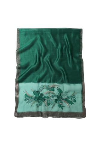 Jeelow Silk Blend Floral Fashion Scarf Shawl Wrap Lightweight Sheer For Women Floral Embroidery Wedding Party Prom - color: Green Sunflower