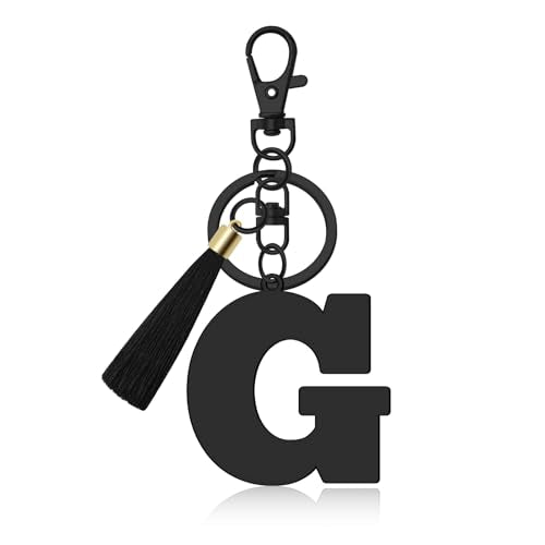 Oubaka Initial Monogram A-Z Keychain for Women, Cute Initial Letter Keychain with Tassel for Handbag Car Key Bag Keyring - color: Black-g