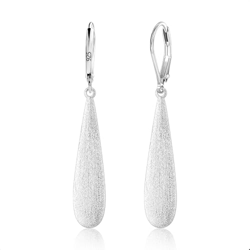 Silver Long Teardrop Dangle Earrings for Women, 14K Gold Plated Hypoallergenic Drop Leverback Earrings, Trendy Long Teardrop Dangle Earings for Jewelry Gifts - color: B-Silver