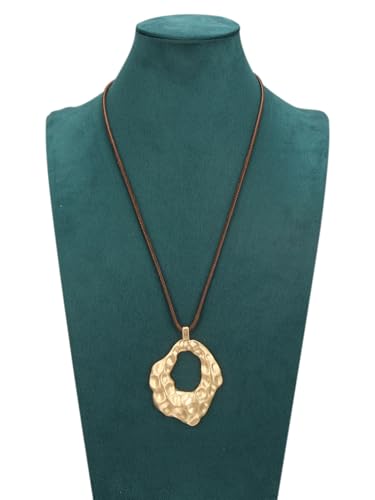GelConnie Leather Necklaces Turquoise Long Boho Necklaces for Women Brown Chunky Circle Pendant Chocker Necklace Gold Sweater Necklace - style: Boho Statement Necklace