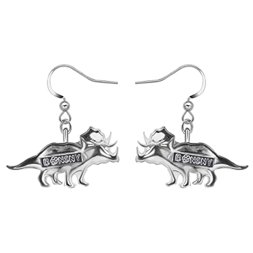 Enamel Alloy Dinosaur Fantasy Dragon Earrings Drop Dangle Unique Animal Jewelry For Women Dragons Gifts - color: Dinosaur Triceratops Blue