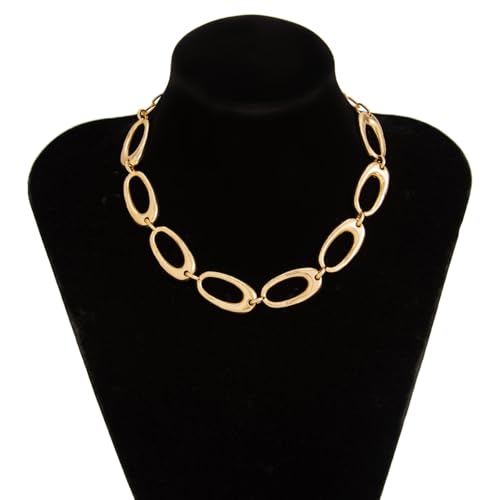 Chunky Gold Statement Necklace for Women, Big Geometric Circle Link Chain Collar Bold Fashion Chunky Trendy Metal Statement Jewelry Gift - color: Ellipse