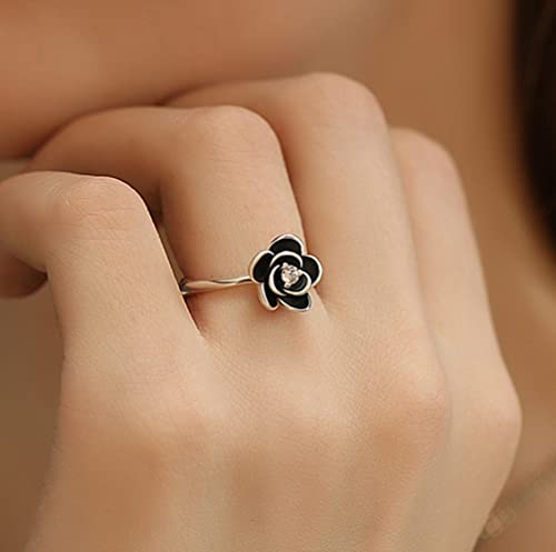 Vintage Silver Rings 925 Sterling Silver CZ Crystal Diamond Rose Flower Wedding Rings for Women (9) - size: 9