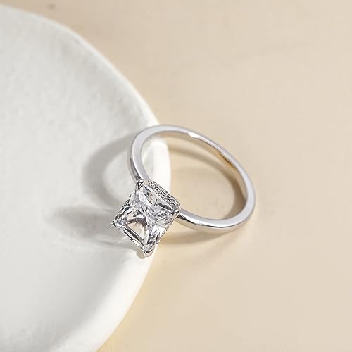 EAMTI 1/2/3/4CT 925 Sterling Silver Engagement Rings Radiant Cut Solitaire Cubic Zirconia CZ Wedding Promise Rings for Her Wedding Bands for Women Size 3-11 - color: Silver-3CT