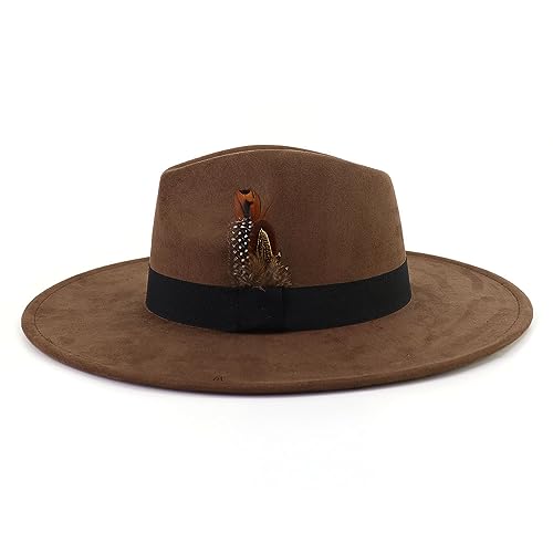 LIDHAY Big Wide Brim Fedora Hats for Women Men Western Suede Hat Panama Hat Outdoor Hats - color: Coffee
