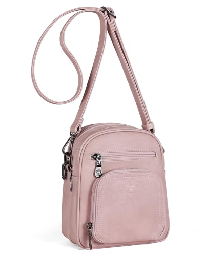 FADEON Small Purses for Women Crossbody Bags, Designer PU Leather Mini Cross Body Purse Travel Shoulder Bag Card Slots - color: Pink Retro Style
