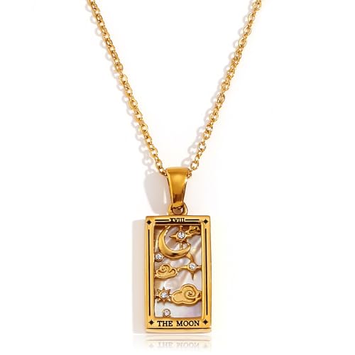 ORIGENCE 18k Gold Plated Tarot Cards Pendant Necklace - Vintage Colorful Charm Necklace Lucky Talisman Hypoallergenic for Women and Men Gift - style: The Moon-New