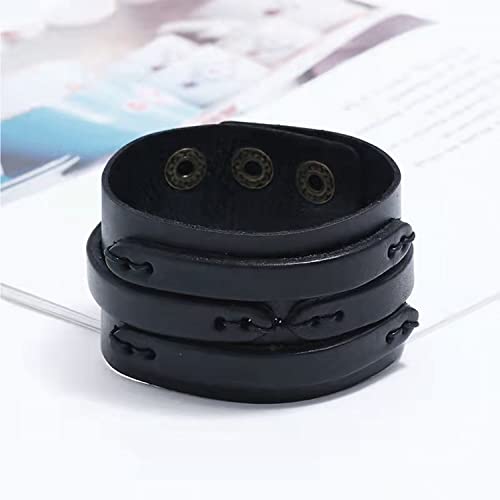 NIGHTCRUZ Punk Leather Cuff Bracelet, 2PCS Vintage Leather Wristband for Men Women - color: Black