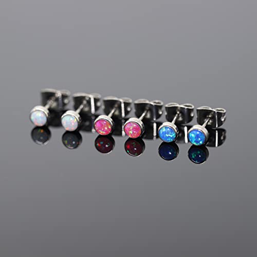 G23 Titanium Opal Stud Earrings for Women Girls Hypoallergenic Earring with 4mm 5mm Birthstone for Sensitive Ear Fashion Women's Jewelry(2pcs) - color: Fire & Snow, size: 4mm