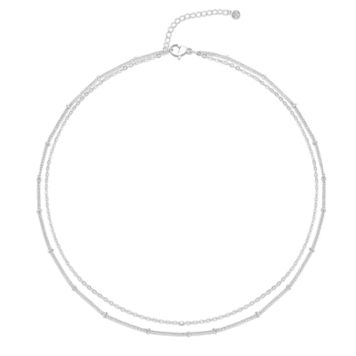 CHESKY 14k Gold Plated/Silver Plated Dainty Necklace for Women, Trendy Satellite Choker Necklace Thin Beaded Layered Choker Necklaces Discs Paperclip Chain Necklaces Womens Simple Jewelry - style: Layered Satellite-Silver