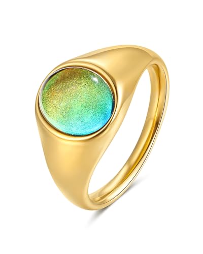 YeGieonr Mood Ring for Women, Non-Tarnish Gold Plated Stainless Steel Color Changing Ring, Dainty Stackable Rings for Women, Emotional Mood Sensing Jewelry Gift - color: gold