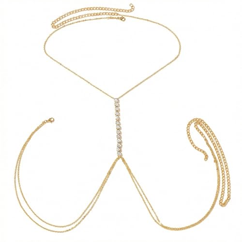 Gold Body Chain for Women Rhinestone Waist Chain Summer Beach Layered Body Chain Jewelry for Women Nightclub Party Accessories