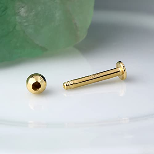 COCHARM 14k Solid Gold 16g Labret Studs Real Yellow Gold Medusa Monroe Madonna Stud Lip Piercing Helix Cartilage Conch Earring Stud - color: Yellow Ball-8mm