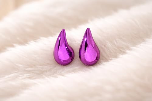 14K Gold Clip On Earrings Women,Teardrop Chunky Detachable Hoop Clip-On Earrings for Non Pierced Ears Hypoallergenic Lightweight Earring Clips - color: Purple Gold