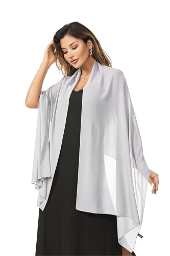 Shawls and Wraps for Evening Dresses Sheer Chiffon Women Elegant Soft Silky Sparkly Wedding Bridal Scarf - color: Light Grey B