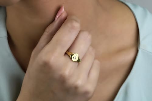 Engraved Name Initials Ring - Custom Initial Ring - Personalized Signet Ring - Small Delicate Teardrop Ring