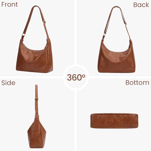 Brown Shoulder Bag for Women,Brown Leather Purse Slouchy Hobo Bags Everyday Purse Daily Commuting Bag with Zipper - color: Light Brown