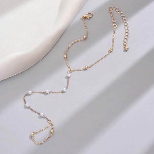 Hand Chain Gold Bracelets for Women Trendy Finger Ring Slave Bracelet Dainty Chain Hand Jewelry Trendy Gifts - color: D4:Pearl Hand Chain