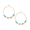 Natural Stone Beaded Hoop Earrings for Women, Boho Handmade Lightweight Hypoallergenic Trendy Summer Beach Accessories Fashion Jewelry Gift - color: Teal