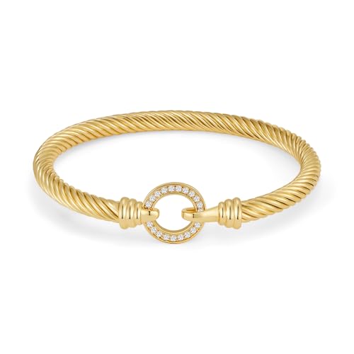 WOWORAMA Twisted Cable Wire Cuff Bracelets for Women Two Tone Gold Silver Cuff Bracelet Unisex Mixed Metal Bangle Bracelets Jewelry - color: Gold Circle