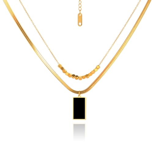 Gold Necklaces for Women Gifts - 14K Gold Plated Necklace for Women Necklaces for Her Tiny Fashion Jewelry for Teens，for Women Friends Jewelry Gifts，Necklace Gold Jewelry Birthday Gifts - style: Double layered square necklace