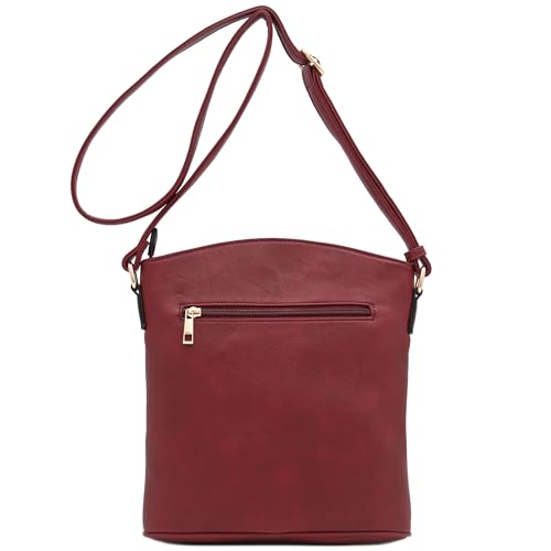 ALYSSA Triple Zip Pocket Large Crossbody Bag - color: Wine