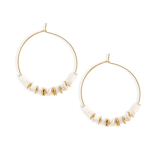 Natural Stone Beaded Hoop Earrings for Women, Boho Handmade Lightweight Hypoallergenic Trendy Summer Beach Accessories Fashion Jewelry Gift - color: Pearl Shell