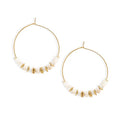 Natural Stone Beaded Hoop Earrings for Women, Boho Handmade Lightweight Hypoallergenic Trendy Summer Beach Accessories Fashion Jewelry Gift - color: Pearl Shell