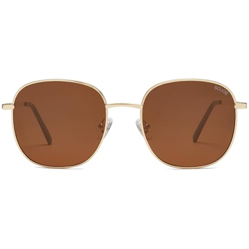 SOJOS Classic Trendy Square Sunglasses for Women Men Cute Big Frame Gold Shades SJ1137 - color: Gold/Brown