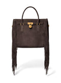 Michael Kors Women's Hamilton Satchel - color: Antique Gold-tone Hardware/Fringe Suede/Chocolate