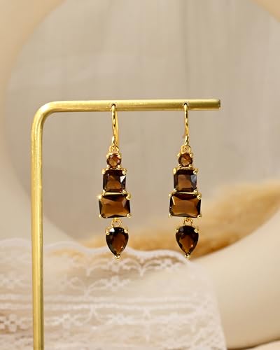 Colorful Cubic Zirconia Dangle Earrings for Women Multicolor Crystal Earrings Rainbow Cz Dangling for Birthstone Jewelry - color: Brown