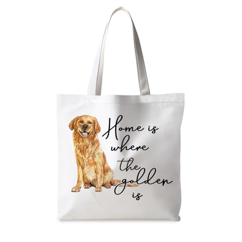 Preppy Animal Tote Bag, Pet Canvas Tote Bag, Reusable Grocery Shopping Shoulder Bags - color: Golden Retriever Dog
