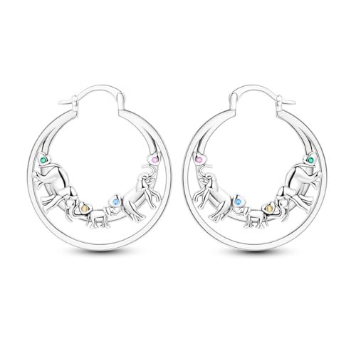 NARMO 925 Sterling Silver Hoop Earrings for Women Hypoallergenic Lightweight Simple Huggie Hoop Earrings Twisted Hoop Earrings Colorful Cubic Zirconia Hoop Earrings Rainbow Hoop Earrings - color: Elephant Family