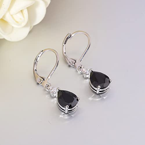 CiNily Teardrop Leverback Dangle Earrings for Women Hypoallergenic 14K Gold Plated Cubic Zircon Drop Earrings Fashion Crystal Earrings for Girls Jewelry Christmas Gifts - color: White Gold-Black CZ