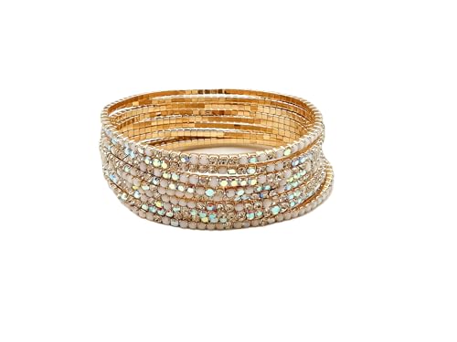 10 Pieces Women's Tennis Bracelet Set 2mm Extra-fine Delicate Rhinestones Adjustable Stackable Stretch Bracelet Wedding Party Jewelry Gifts - color: G-Beige+White