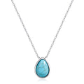 Turquoise Teardrop Necklace for Women – Silver Teardrop Turquoise Necklace with Genuine Stone, Silver Boho Gemstone Jewelry for Gift