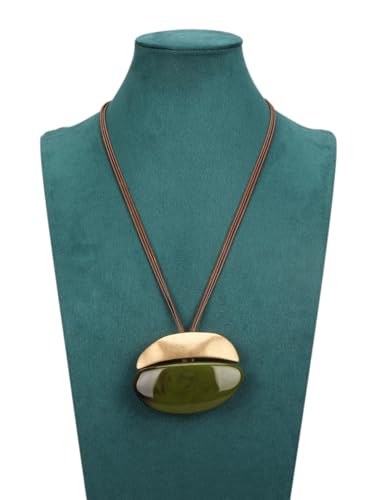 GelConnie Leather Necklace for Women Large Pendant Long Brown Necklace Circle Leather Choker Vintage Sweater Necklace Gold Chunky Boho Necklaces for Women - style: Bohemian Pendant Necklace