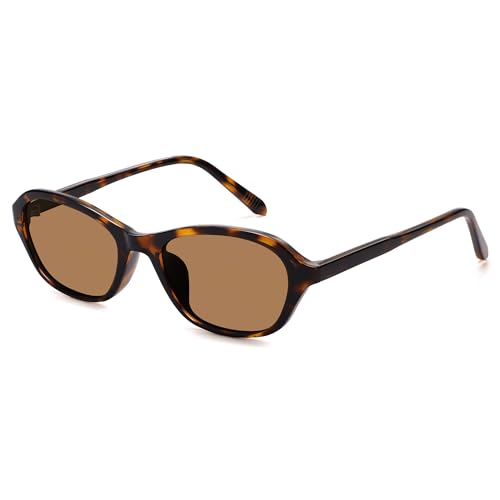 SOJOS Retro Oval Sunglasses for Women Trendy Cat Eye Narrow Chic Y2K 90s Sunnies SJ2685 - color: Tortoise/Brown