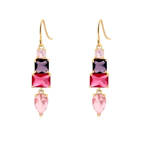 Colorful Cubic Zirconia Dangle Earrings for Women Multicolor Crystal Earrings Rainbow Cz Dangling for Birthstone Jewelry - color: Pink and purple