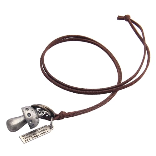 Kelake Leather Necklace for Women Men Teen Vinatge Boho Alloy Pendant Choker Jewelry Fashion Sweater Necklaces with Adjustable Genuine Leather Chain - color: Antique Silver Mushroom Pendant