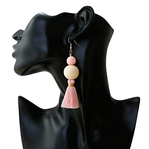 Boho Earrings for Women Dangling Lightweight Cute Earrings Handmade Tassel Dangle Earrings for Girls - color: Light Pink