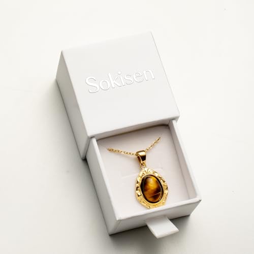 14k gold Vintage Tiger's Eye Pendant Necklace - size: Large