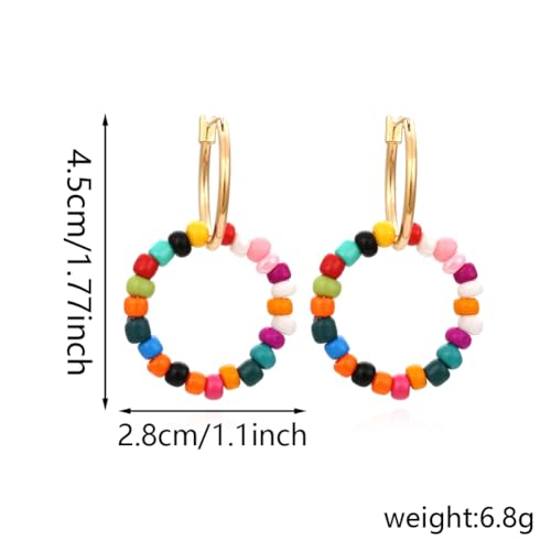 Bohemian Color Blocked Wooden Bead Earrings Simple Geometric Handmade Dangle Drop Earrings For Women