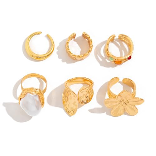 Chunky Rings for Women Adjustable Thick Rings Set Trendy Statement Stackable Ring for Women Chunky Jewlery Irregular Dome Flower Finger Knkuckle Thumb Ring - style: Style 1
